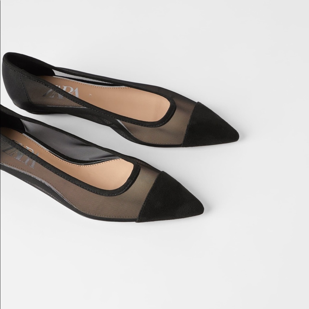 NWT Zara Black Mesh Ballet Flats - Picture 3 of 8